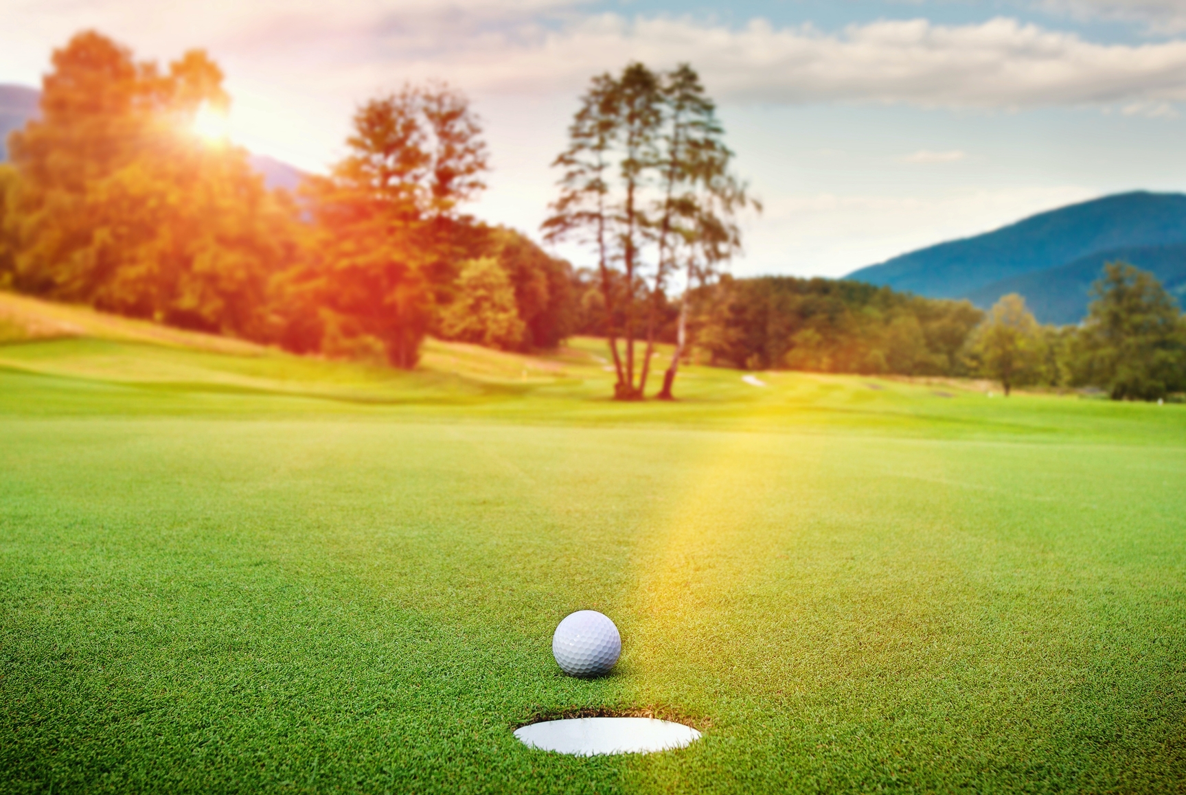 golf ball on tee in a beautiful golf club